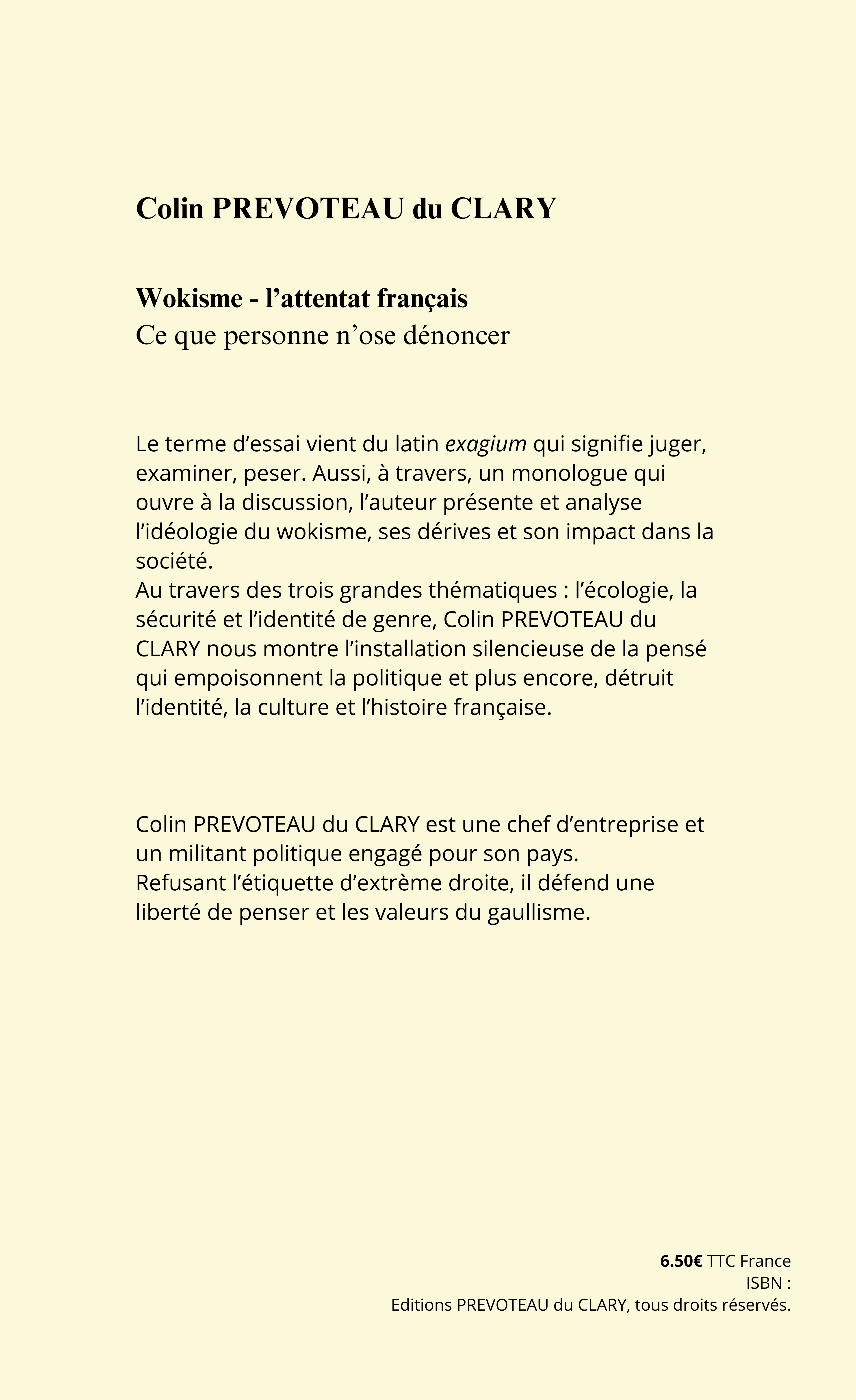 "Wokisme - l'attentat français", essai par Colin PREVOTEAU du CLARY – Image 2